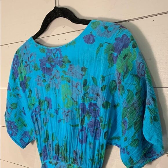 Hand made Floral Blue Dress spring summer - Picture 5 of 8